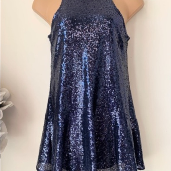FREE PEOPLE Sleeveless Blue Liquid Shine Sequin Mini Dress S - Picture 6 of 13